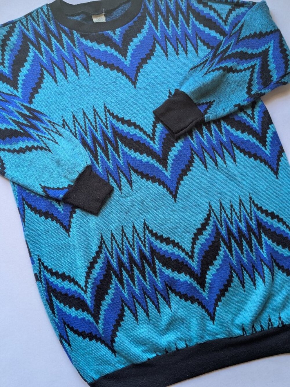 Vintage 90s Sears Blue Multi Chevron 3/4 Sleeve Crewneck Pullover Tunic